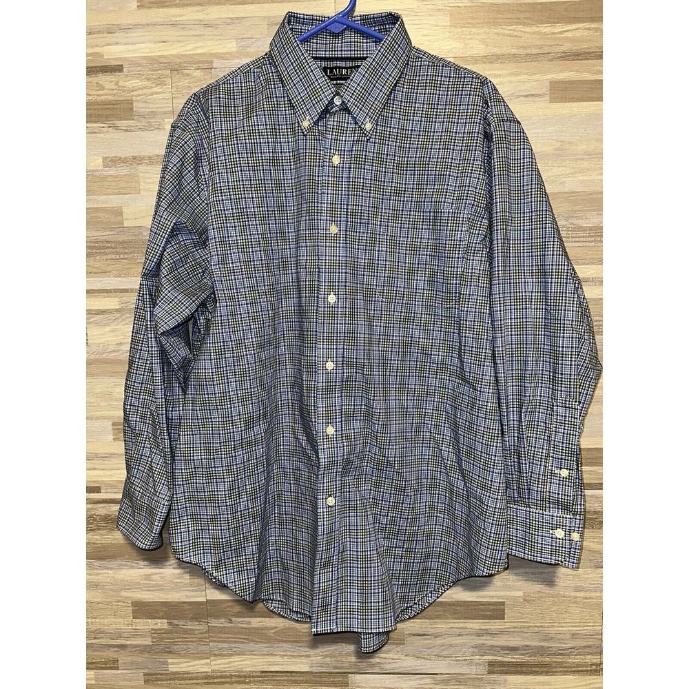 Lauren Ralph Lauren Sz 17 32/33,Blue Plaid Dress Shirt,Classic Fit, #397